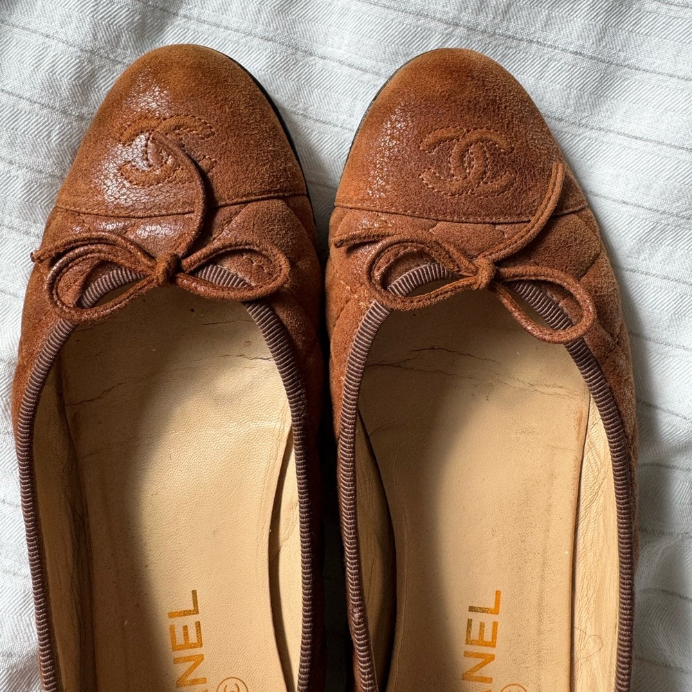 Chanel Brown Leather Ballet Flats Size 39.5